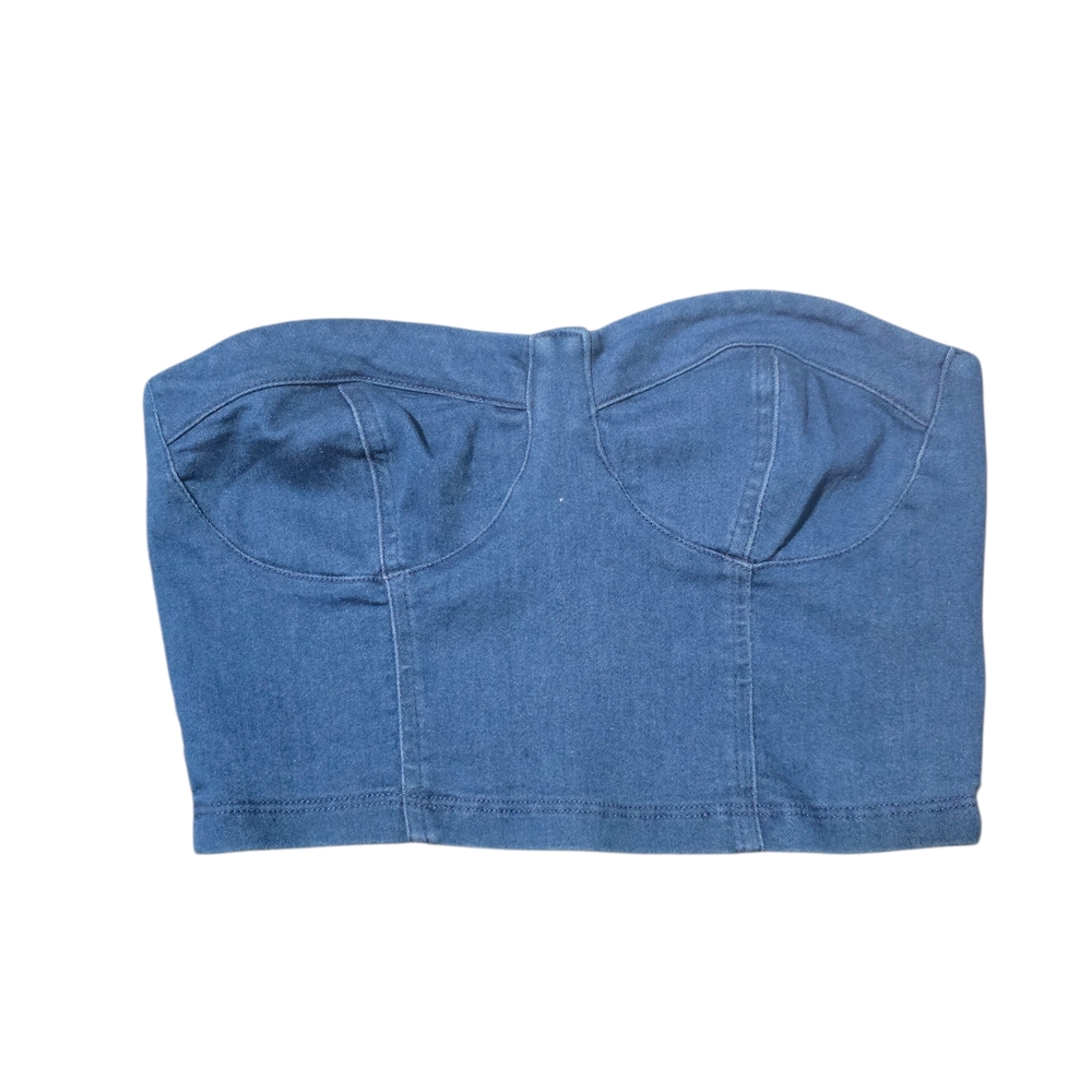 Denim Blue Strapless Crop Bustier Top